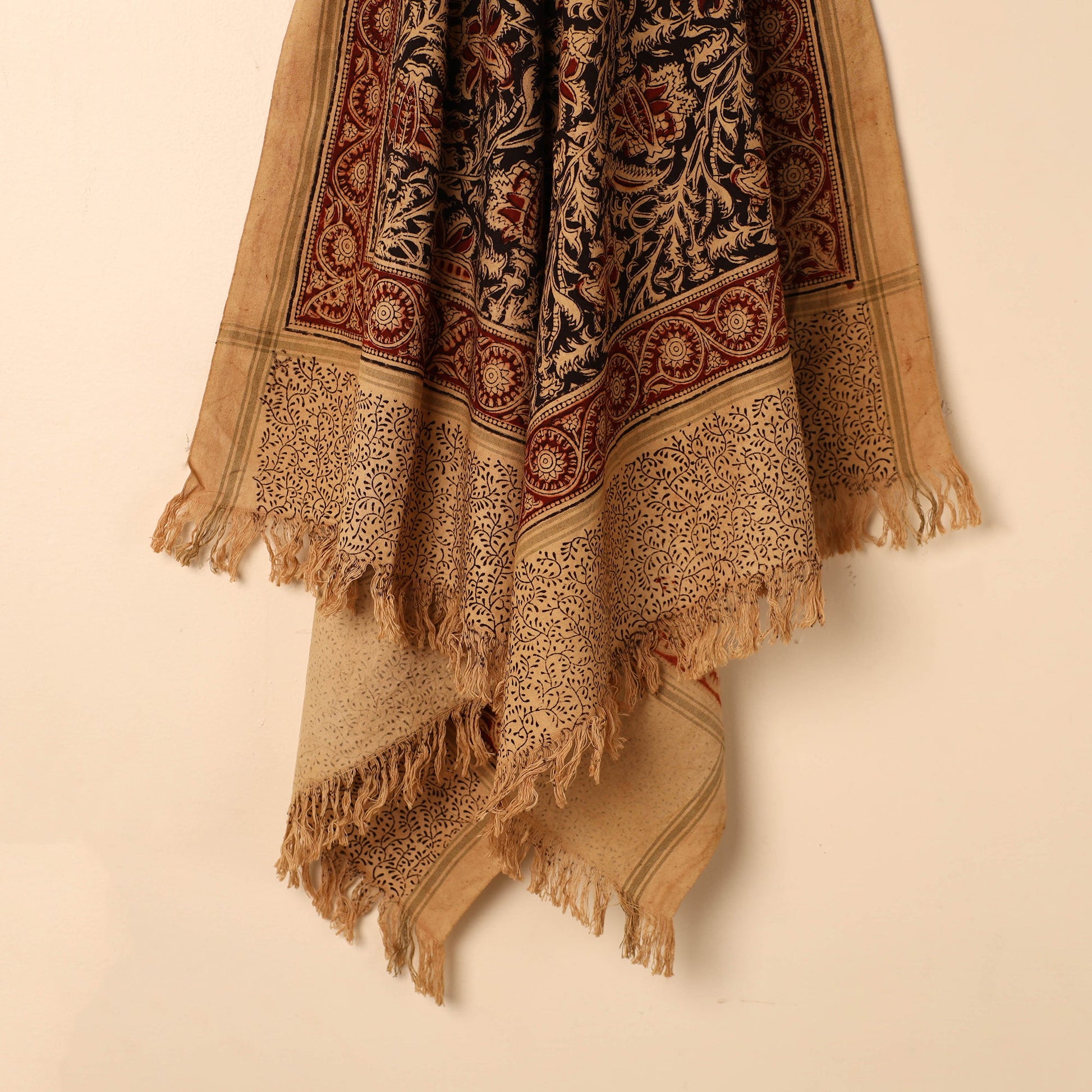 Black - Handloom Cotton Block Printed Pedana Kalamkari Towel 03