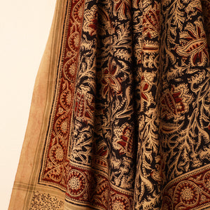 Black - Handloom Cotton Block Printed Pedana Kalamkari Towel 03