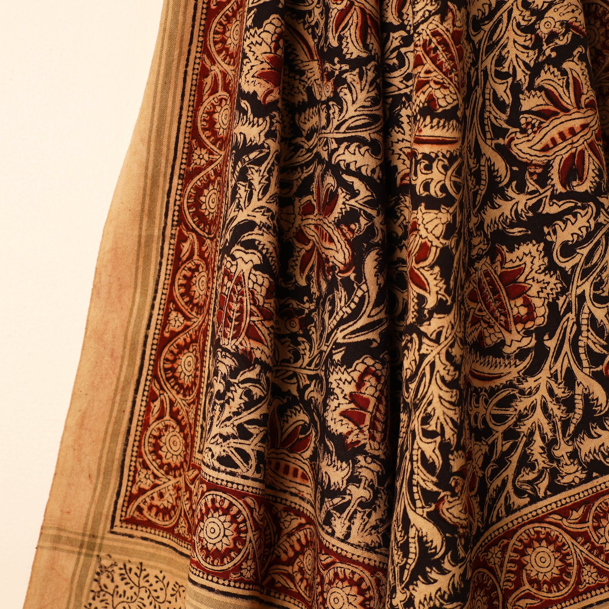 Black - Handloom Cotton Block Printed Pedana Kalamkari Towel 03