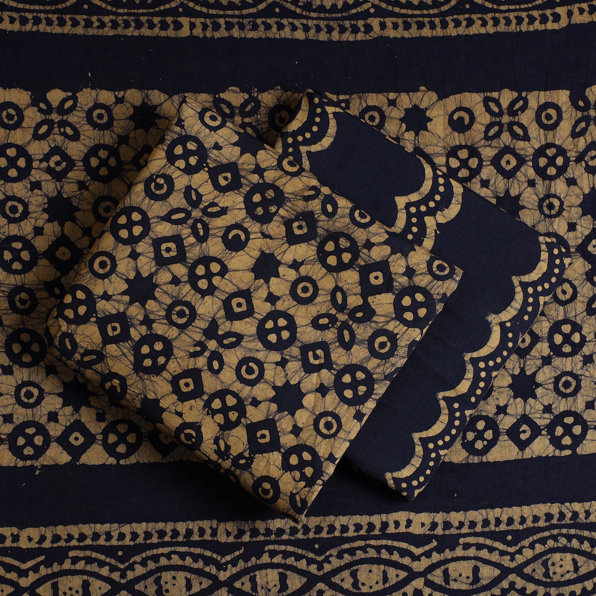Brown - 3pc Cotton Kutch Batik Print Dress Material 21