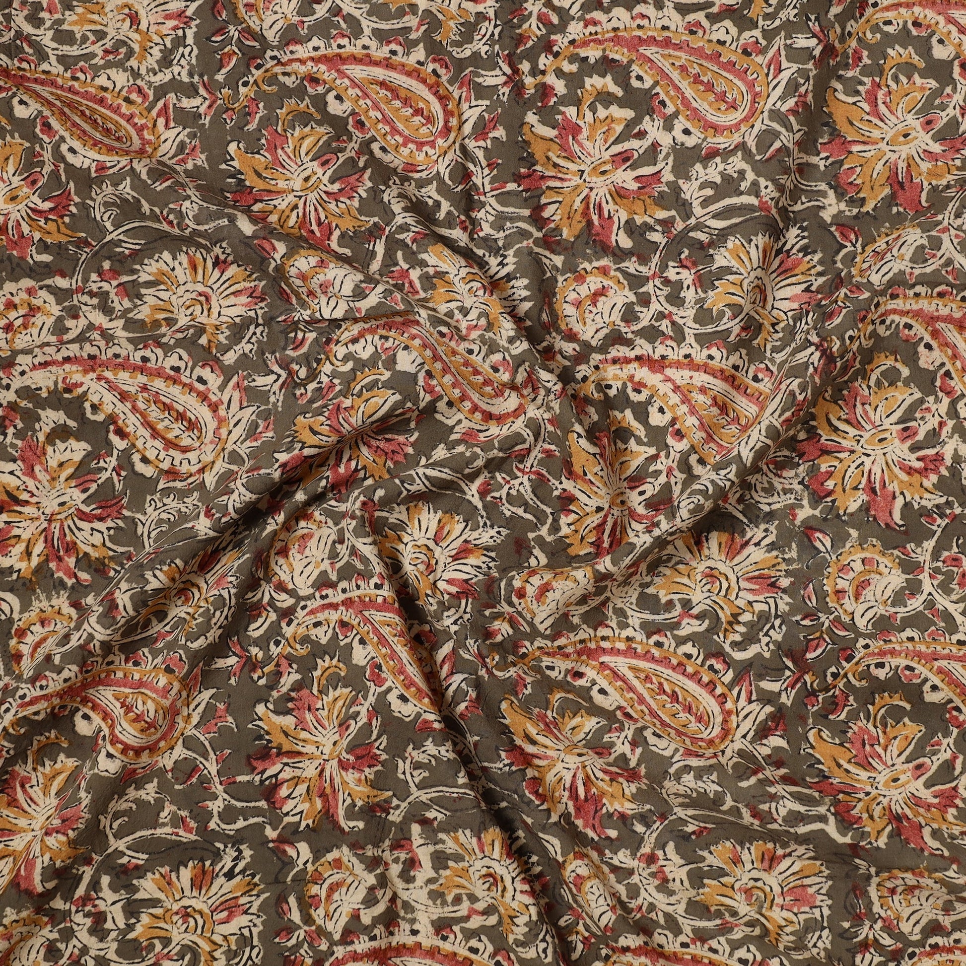 Brown - Kalamkari Block Printed Cotton Precut Fabric (1.15 meter) 01