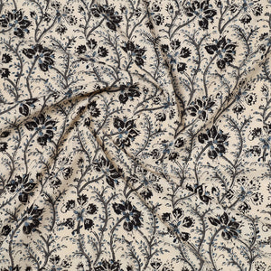 Beige - Kalamkari Block Printed Cotton Precut Fabric (1.6 meter) 02