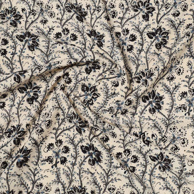 Beige - Kalamkari Block Printed Cotton Precut Fabric (1.6 meter) 02