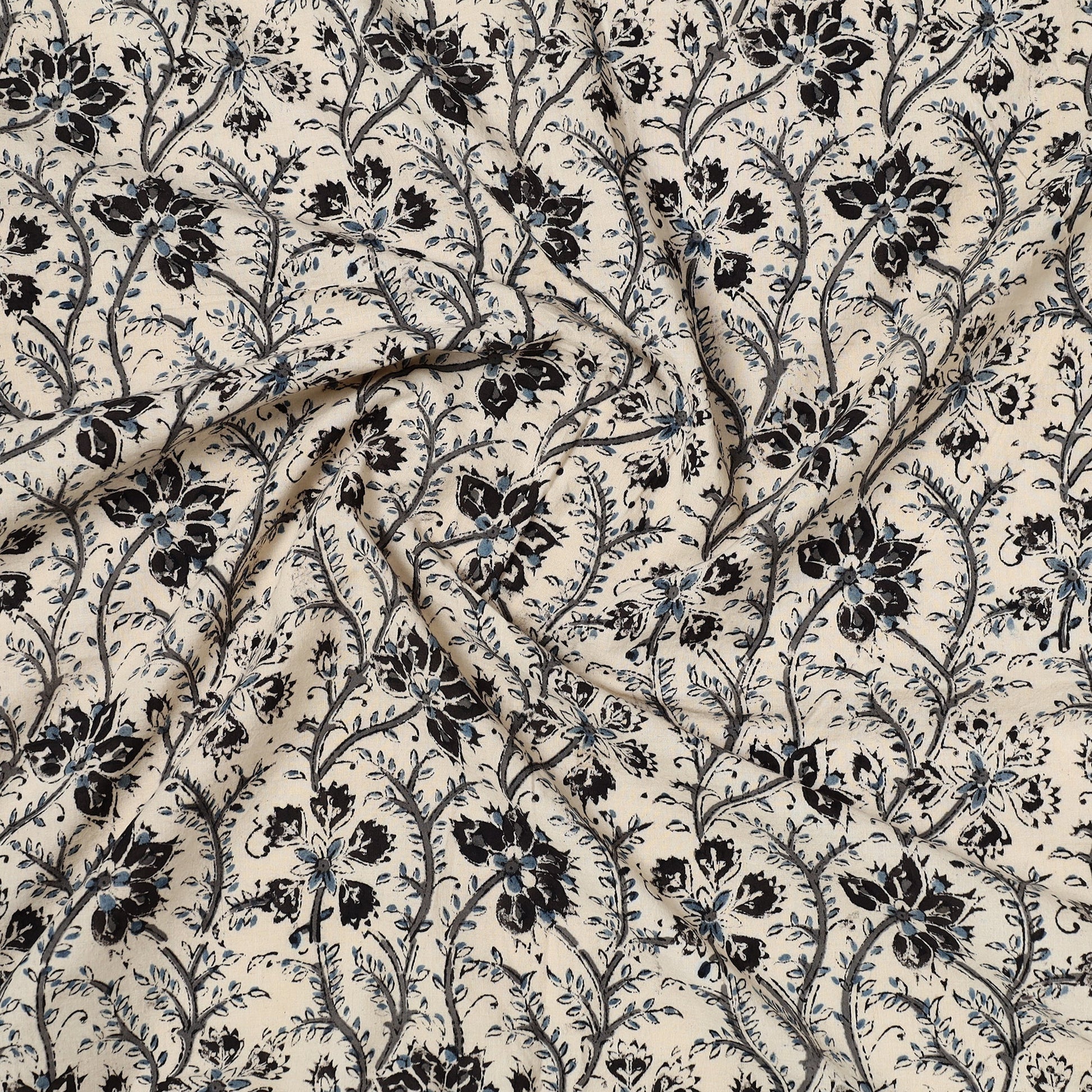 Beige - Kalamkari Block Printed Cotton Precut Fabric (1.6 meter) 02