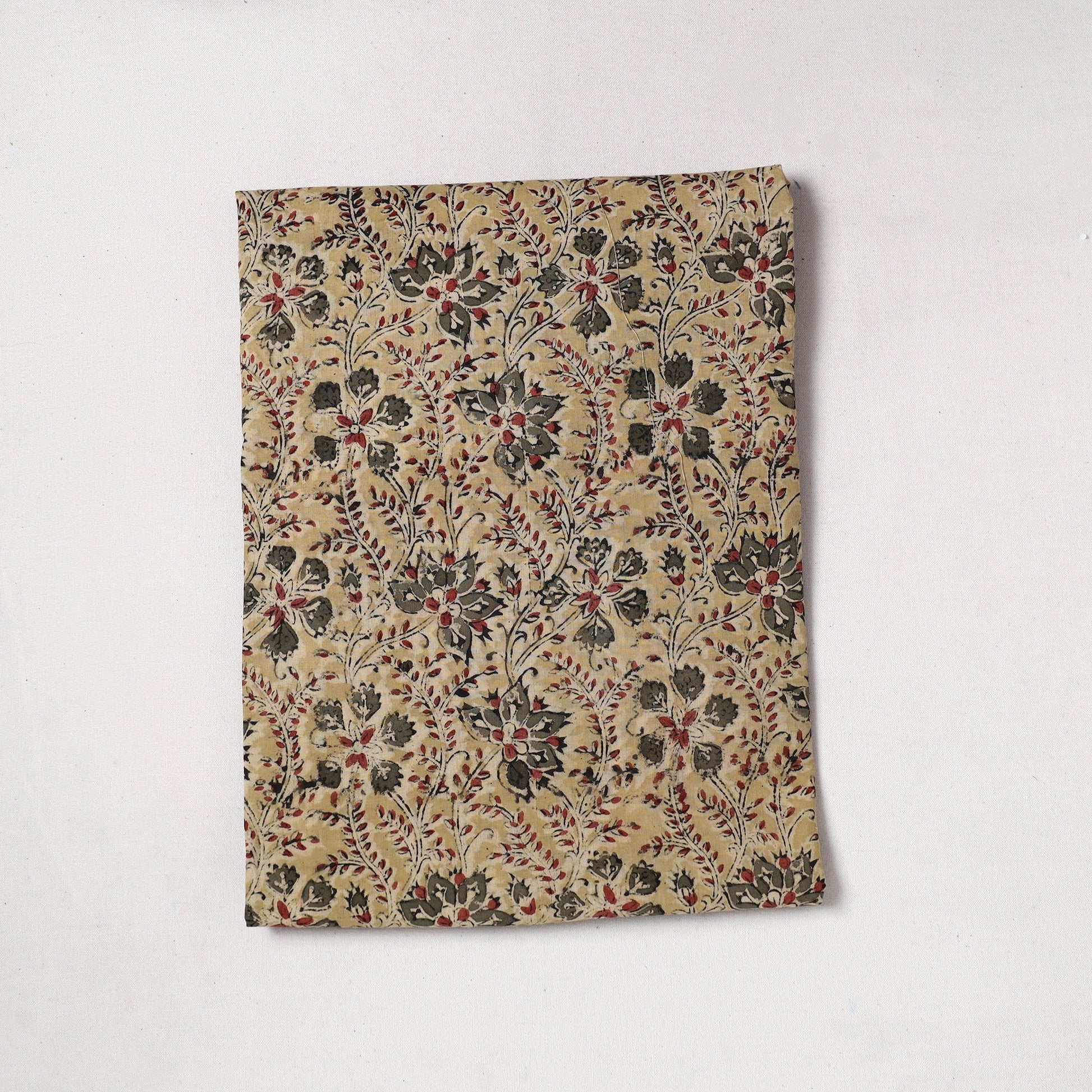 Beige - Kalamkari Block Printed Cotton Precut Fabric (1.4 meter) 03