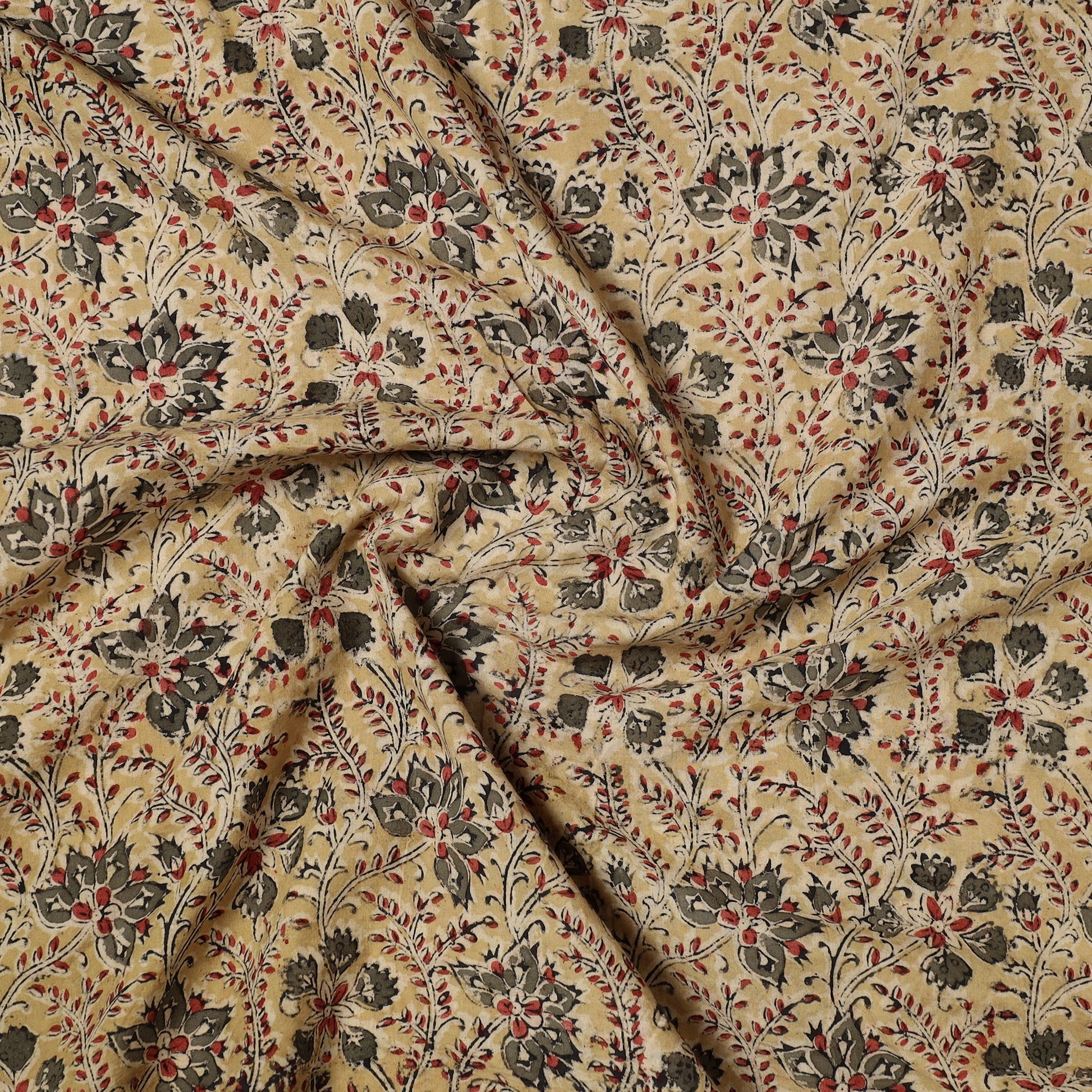 Beige - Kalamkari Block Printed Cotton Precut Fabric (1.4 meter) 03