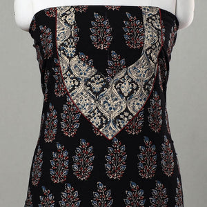 Black - Ajrakh Print Cotton Kurta Material with Patchwork (3m) 06