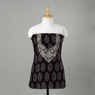 Black - Ajrakh Print Cotton Kurta Material with Patchwork (3m) 06