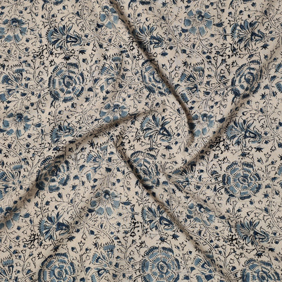 Beige - Kalamkari Block Printed Cotton Precut Fabric (1.35 meter) 09