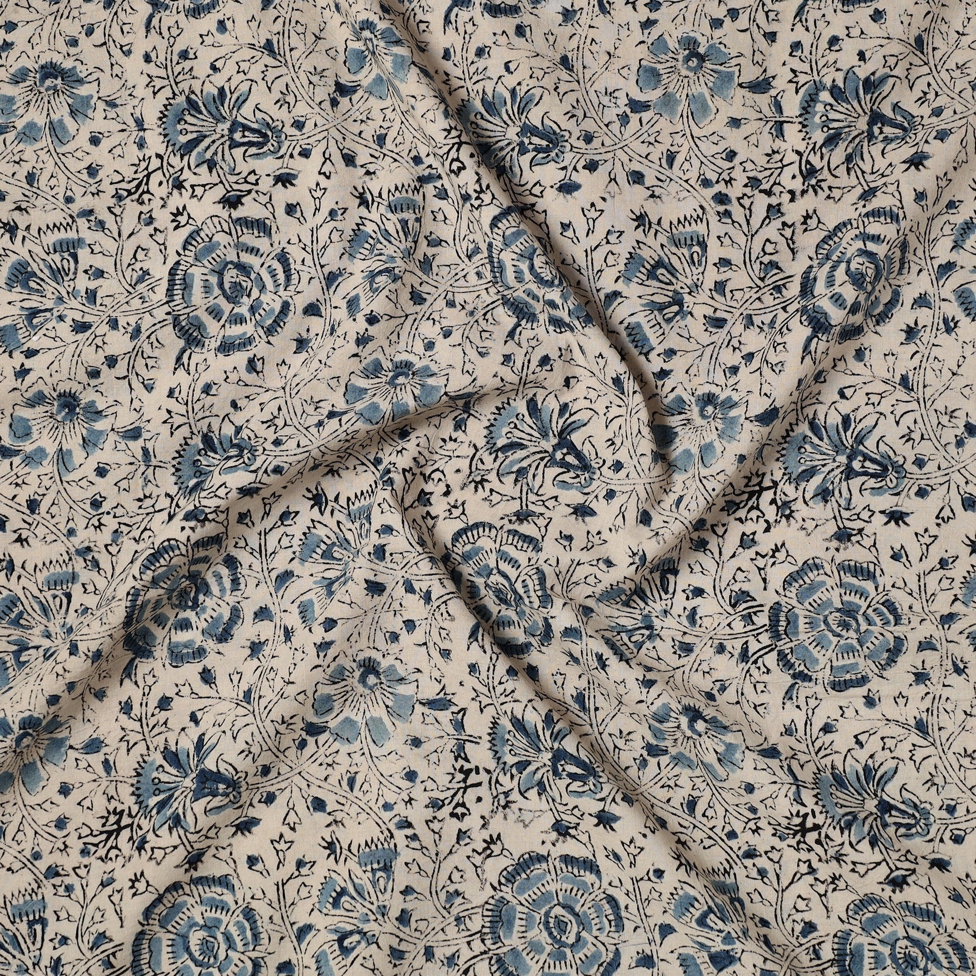 Beige - Kalamkari Block Printed Cotton Precut Fabric (1.35 meter) 09