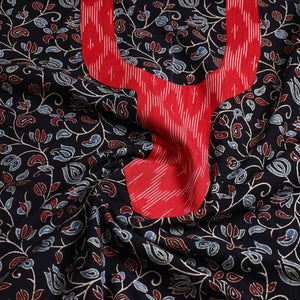 Black - Ajrakh Print Cotton Kurta Material with Patchwork (3m) 02