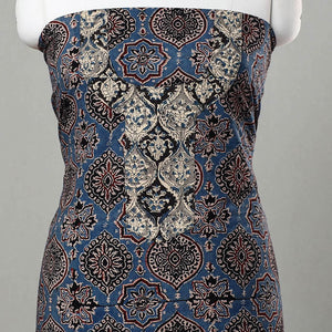 Blue - Ajrakh Print Cotton Kurta Material with Patchwork (3m) 11