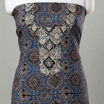 Blue - Ajrakh Print Cotton Kurta Material with Patchwork (3m) 11