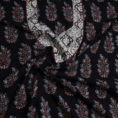 Black - Ajrakh Print Cotton Kurta Material with Patchwork (3m) 06