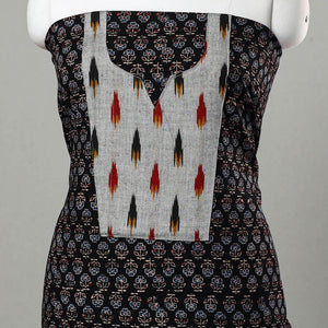 Black - Ajrakh Print Cotton Kurta Material with Patchwork (3m) 14