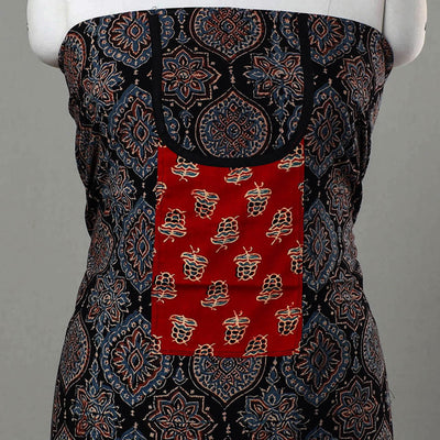 Black - Ajrakh Print Cotton Kurta Material with Patchwork (3m) 15