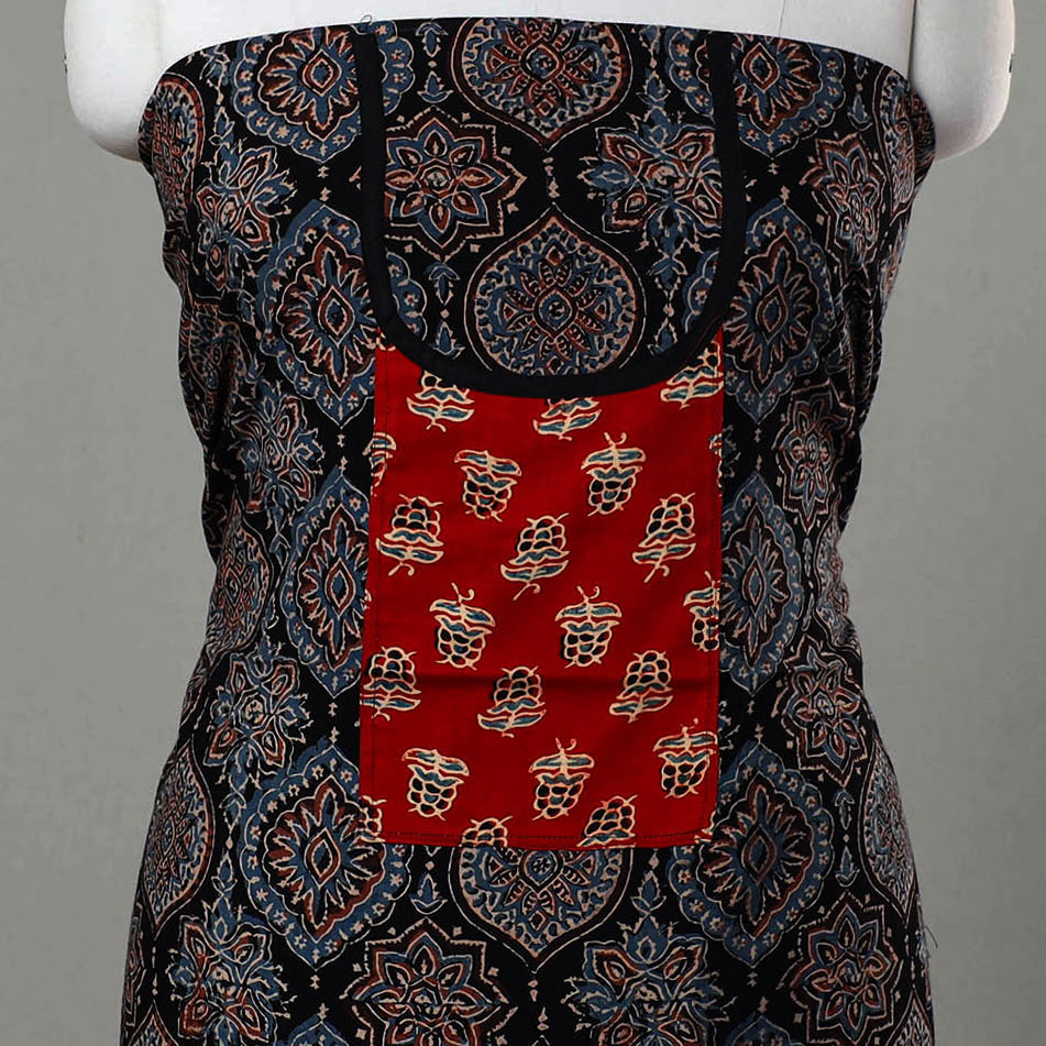 Black - Ajrakh Print Cotton Kurta Material with Patchwork (3m) 15