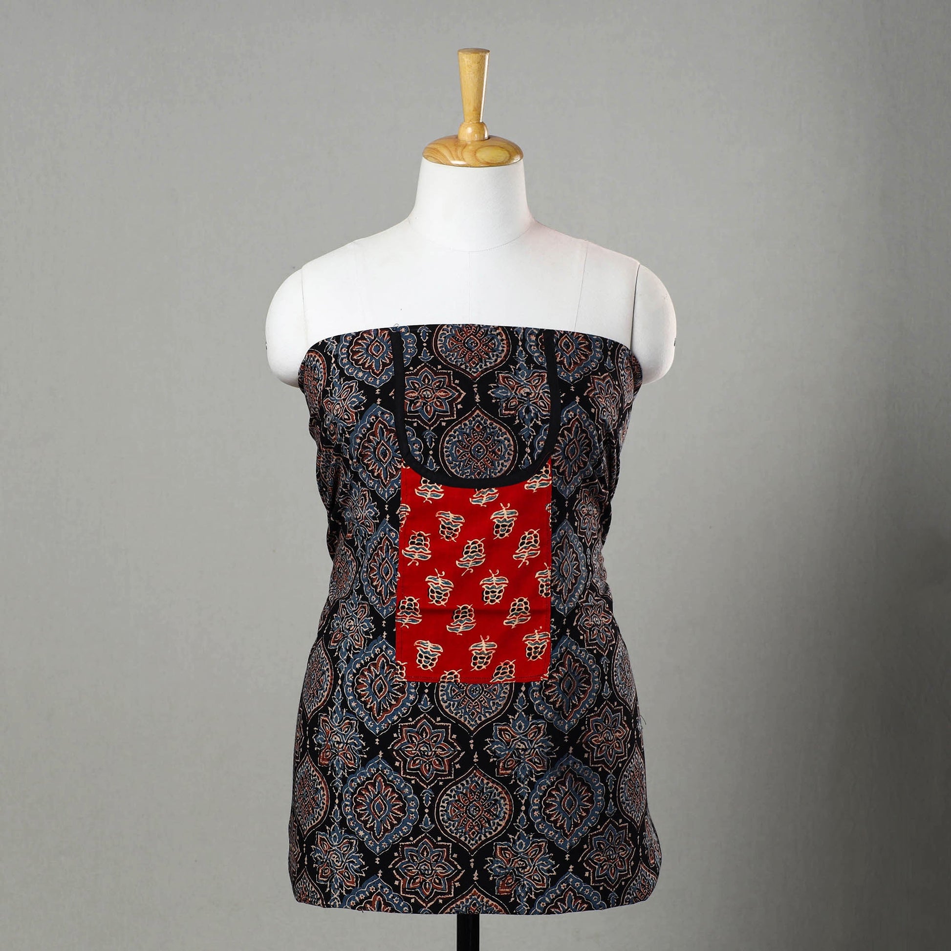 Black - Ajrakh Print Cotton Kurta Material with Patchwork (3m) 15