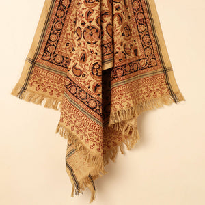 Beige - Handloom Cotton Block Printed Pedana Kalamkari Towel 13