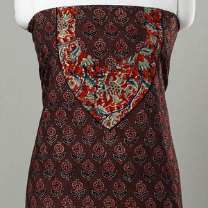 Brown - Ajrakh Print Cotton Kurta Material with Patchwork (3m) 17