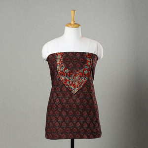 Brown - Ajrakh Print Cotton Kurta Material with Patchwork (3m) 17