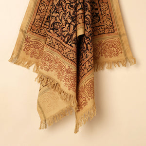 Beige - Handloom Cotton Block Printed Pedana Kalamkari Towel 15