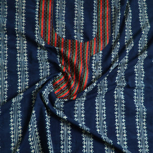 Blue - Ajrakh Print Cotton Kurta Material with Patchwork (3m) 10
