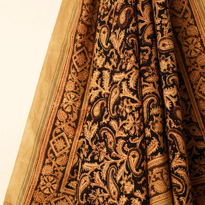 Beige - Handloom Cotton Block Printed Pedana Kalamkari Towel 15