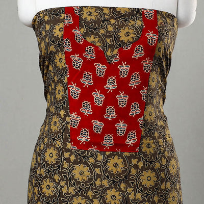 Brown - Ajrakh Print Cotton Kurta Material with Patchwork (3m) 18