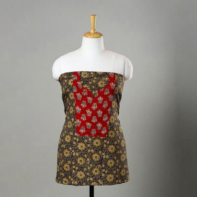 Brown - Ajrakh Print Cotton Kurta Material with Patchwork (3m) 18