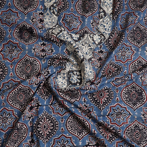 Blue - Ajrakh Print Cotton Kurta Material with Patchwork (3m) 11
