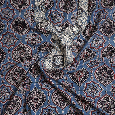 Blue - Ajrakh Print Cotton Kurta Material with Patchwork (3m) 11