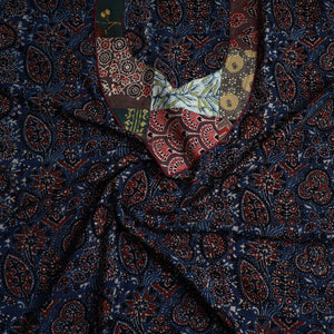 Blue - Ajrakh Print Cotton Kurta Material with Patchwork (3m) 12