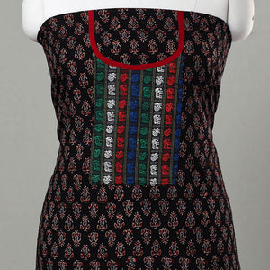 Black - Ajrakh Print Cotton Kurta Material with Patchwork (3m) 20
