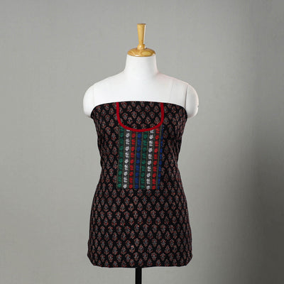 Black - Ajrakh Print Cotton Kurta Material with Patchwork (3m) 20