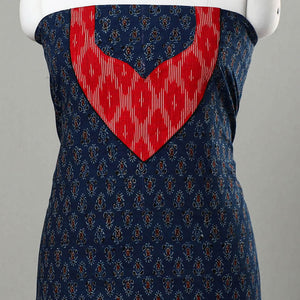 Blue - Ajrakh Print Cotton Kurta Material with Patchwork (3m) 21