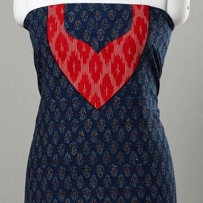 Blue - Ajrakh Print Cotton Kurta Material with Patchwork (3m) 21