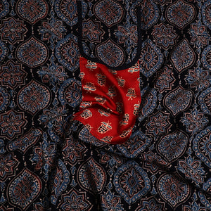 Black - Ajrakh Print Cotton Kurta Material with Patchwork (3m) 15