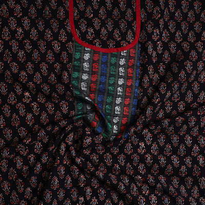Black - Ajrakh Print Cotton Kurta Material with Patchwork (3m) 20