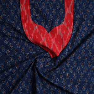 Blue - Ajrakh Print Cotton Kurta Material with Patchwork (3m) 21