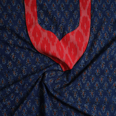 Blue - Ajrakh Print Cotton Kurta Material with Patchwork (3m) 21
