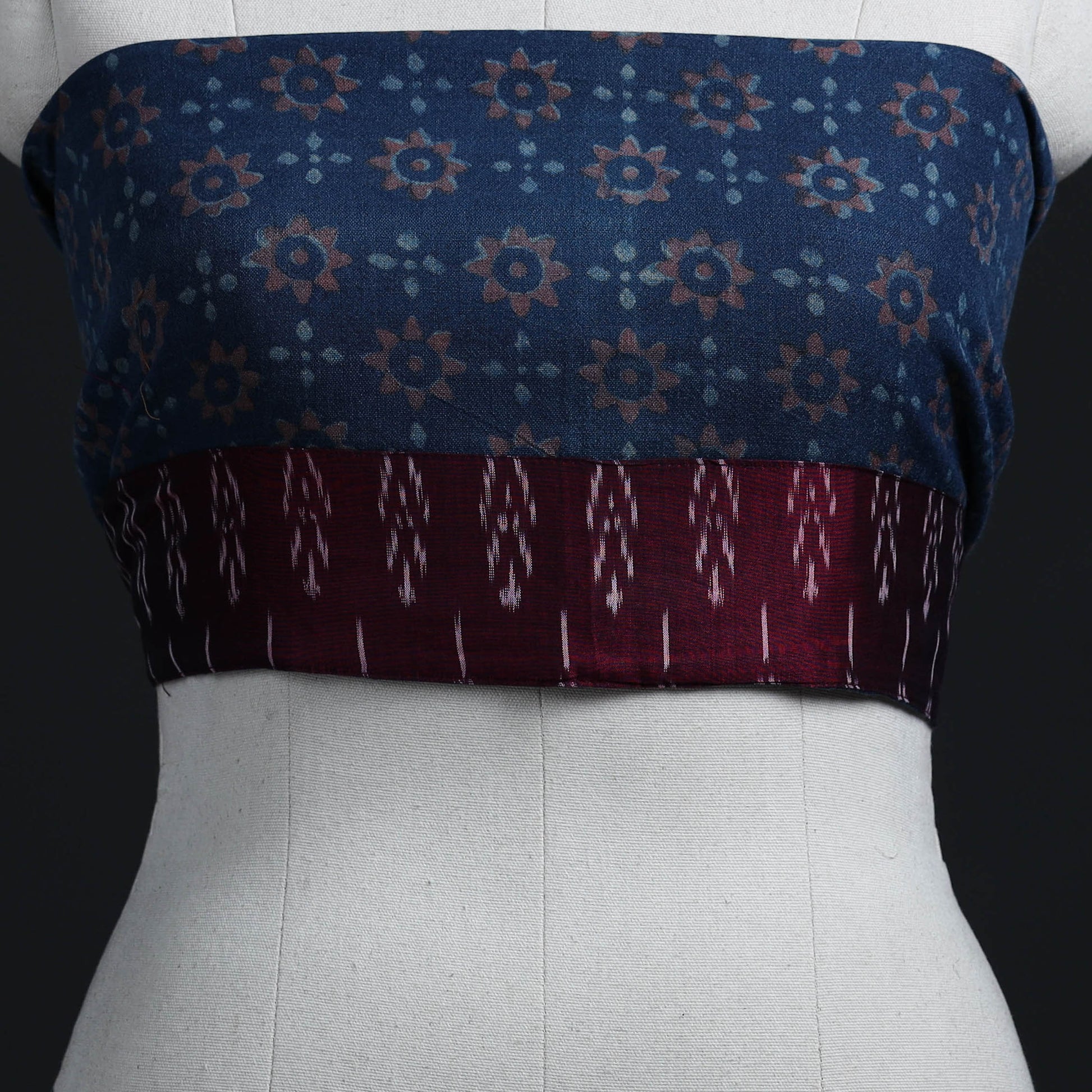 Blue - Block Print Woollen Akola Blouse Piece 25