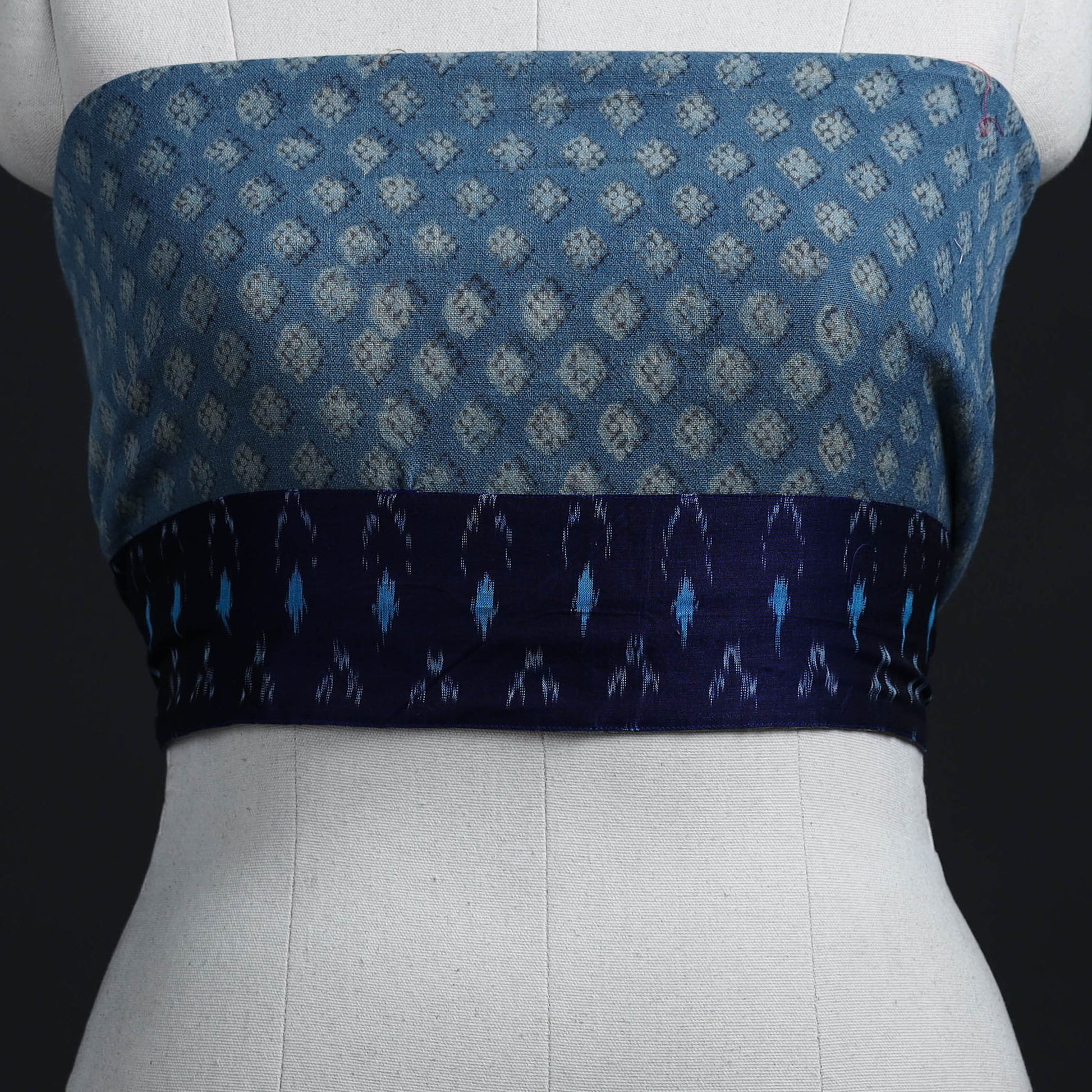 Blue - Block Print Woollen Akola Blouse Piece 30