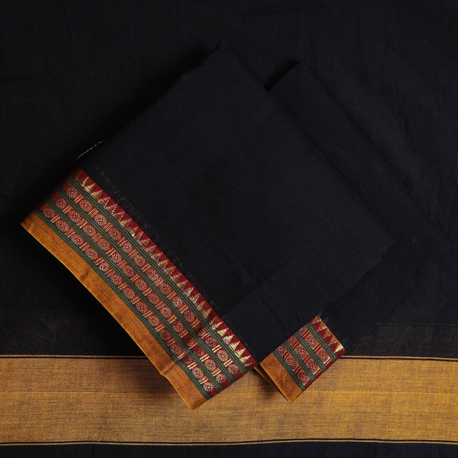 Black - 3pc Traditional Cotton Dharwad Dress Material  08