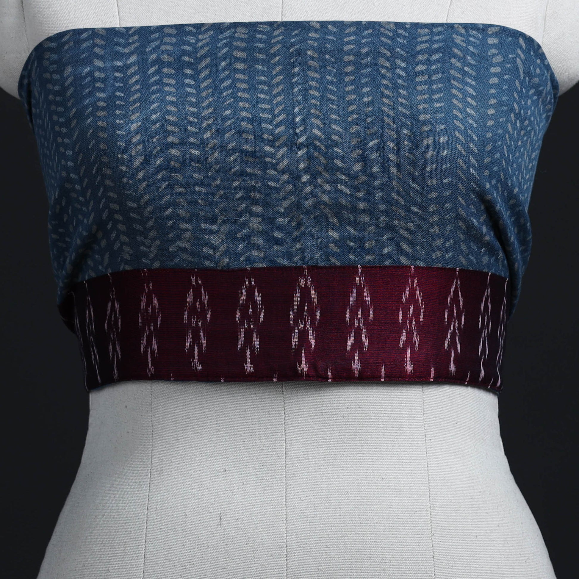 Blue - Block Print Woollen Akola Blouse Piece 32