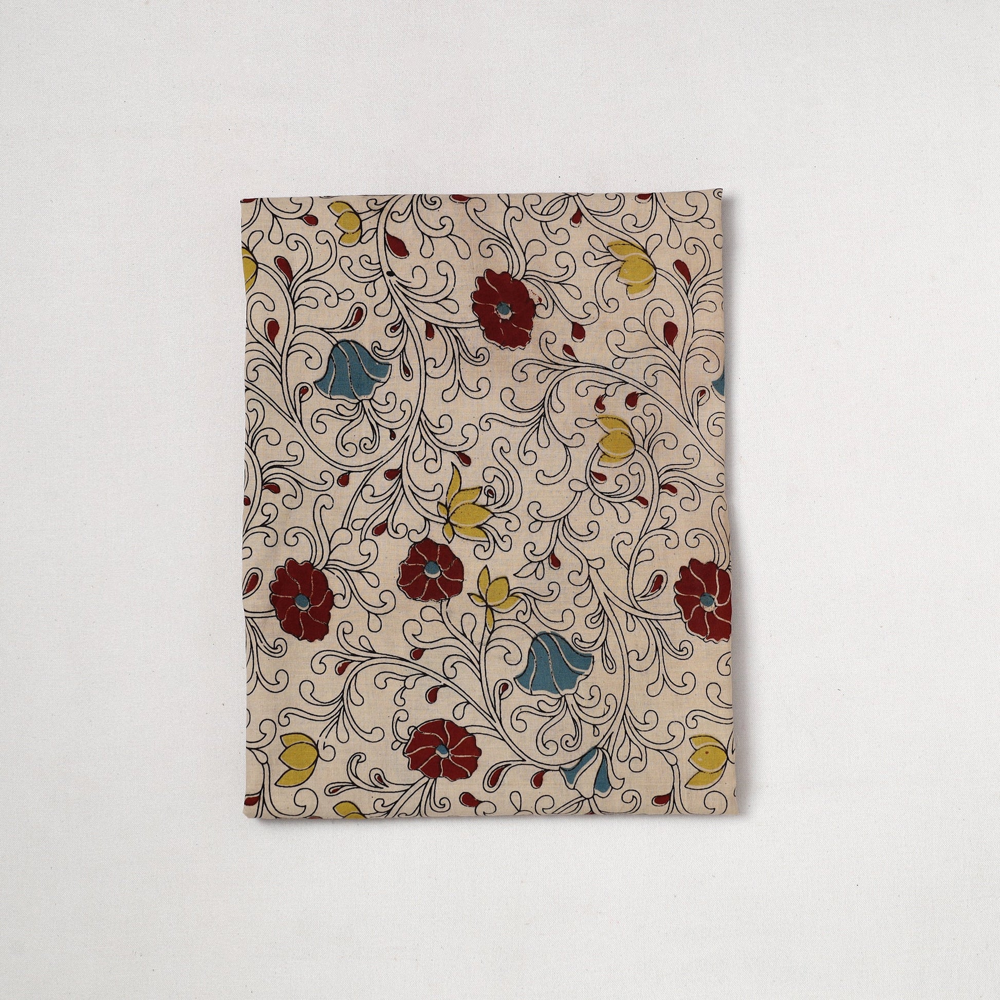 Beige - Kalamkari Printed Cotton Precut Fabric (1.35 meter) 39