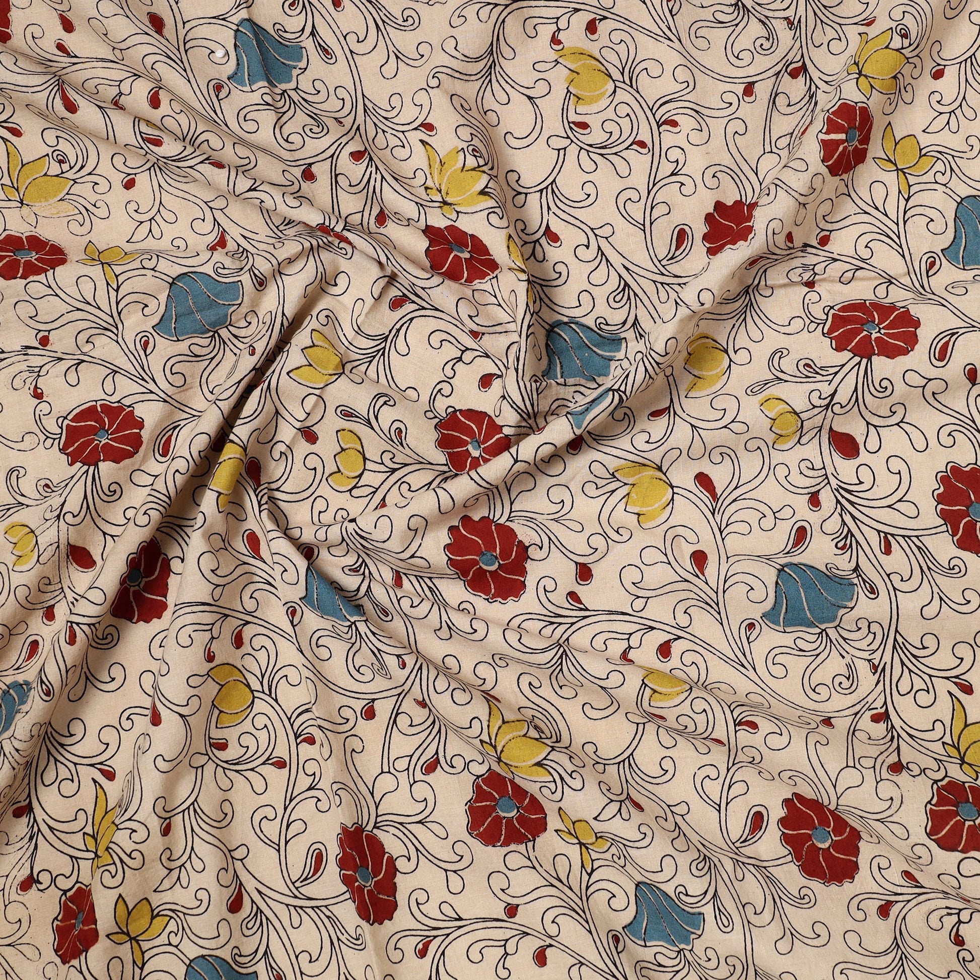 Beige - Kalamkari Printed Cotton Precut Fabric (1.35 meter) 39
