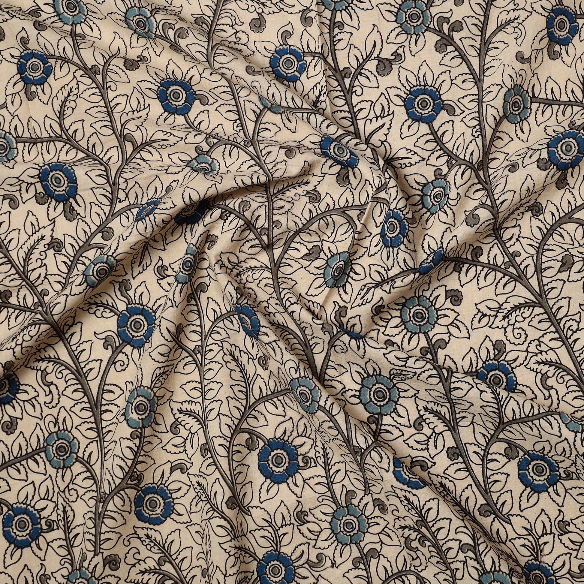 Beige - Kalamkari Printed Cotton Precut Fabric (0.9 meter) 47