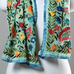 Green - Ranihati Chapa Work Phulkari Embroidery Georgette Stole