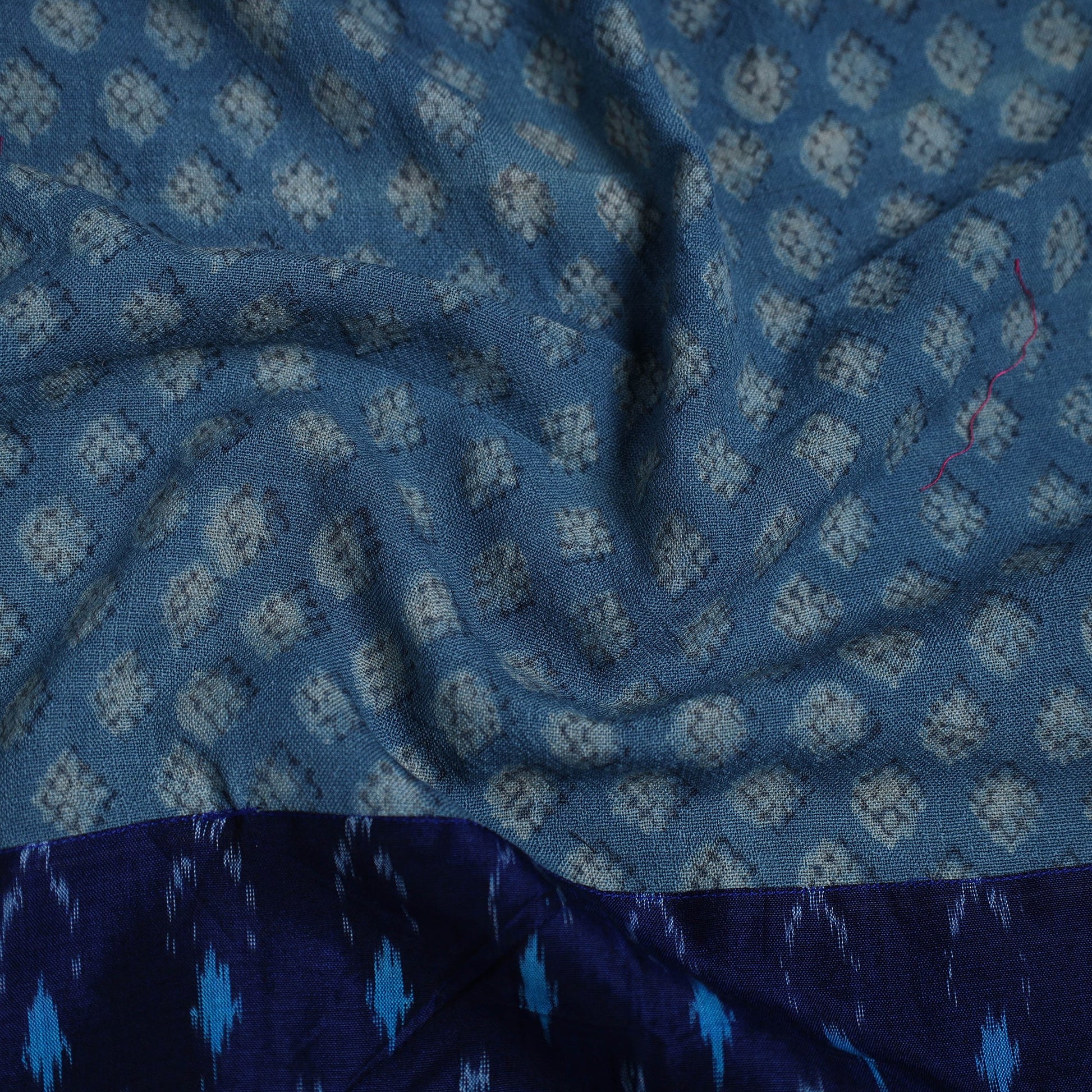 Blue - Block Print Woollen Akola Blouse Piece 30